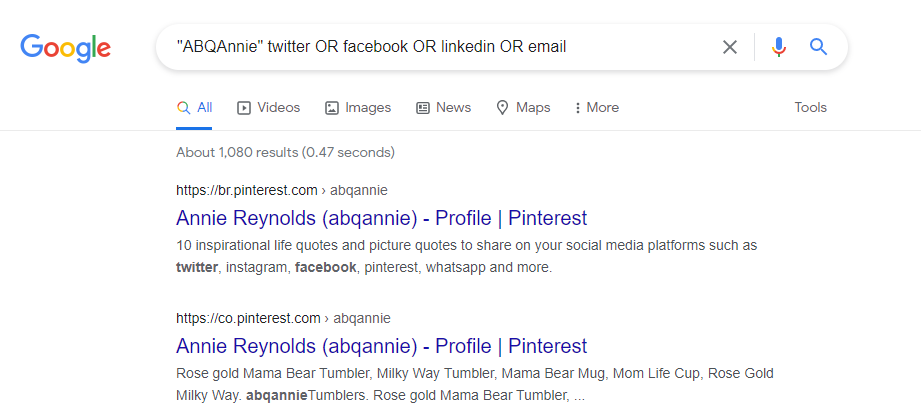 research profiles in Google screenshot