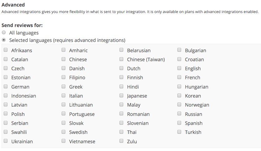 Specify languages screenshot