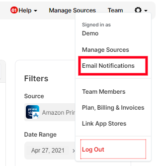 email notifications screenshot