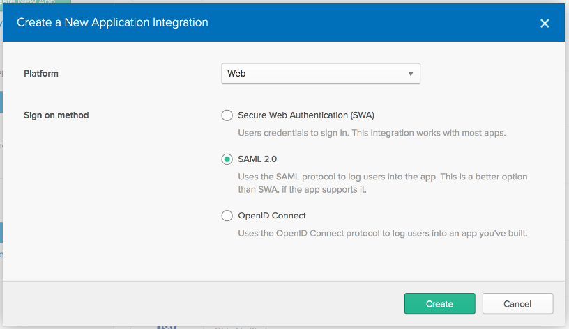 create a new application integration screenshot