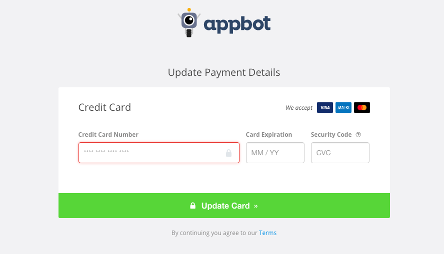 Enter New Credit Card Details Screenshot