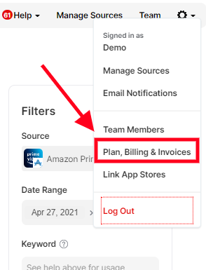 select 'plan, billing & invoices' screenshot