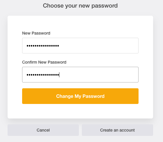 create new password screenshot
