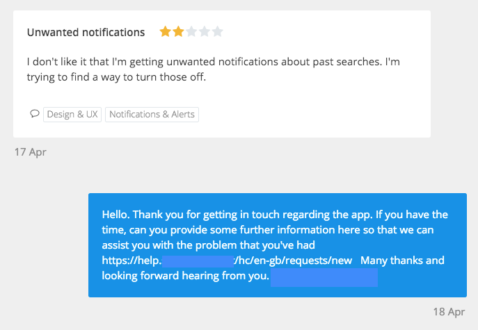 response to unwanted notifications screenshot