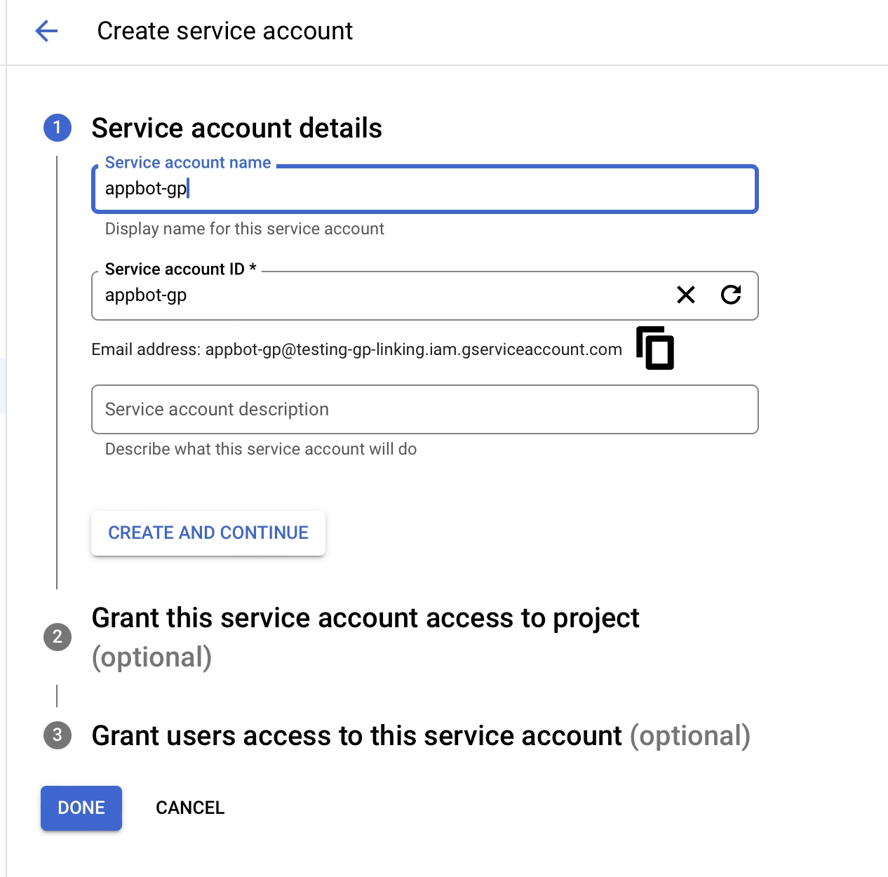 Google Service Account Name