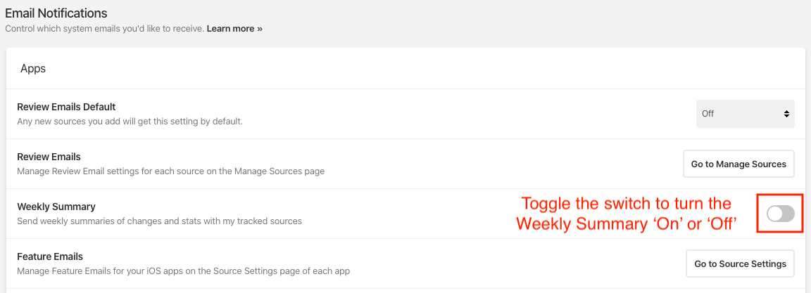 weekly summary toggle on/off screenshot