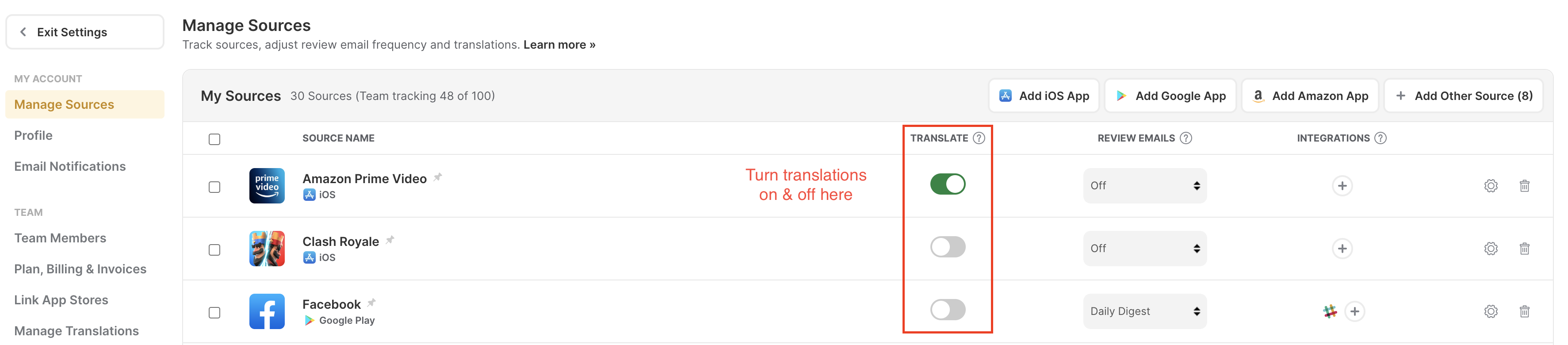 where to toggle on/off translations screenshot