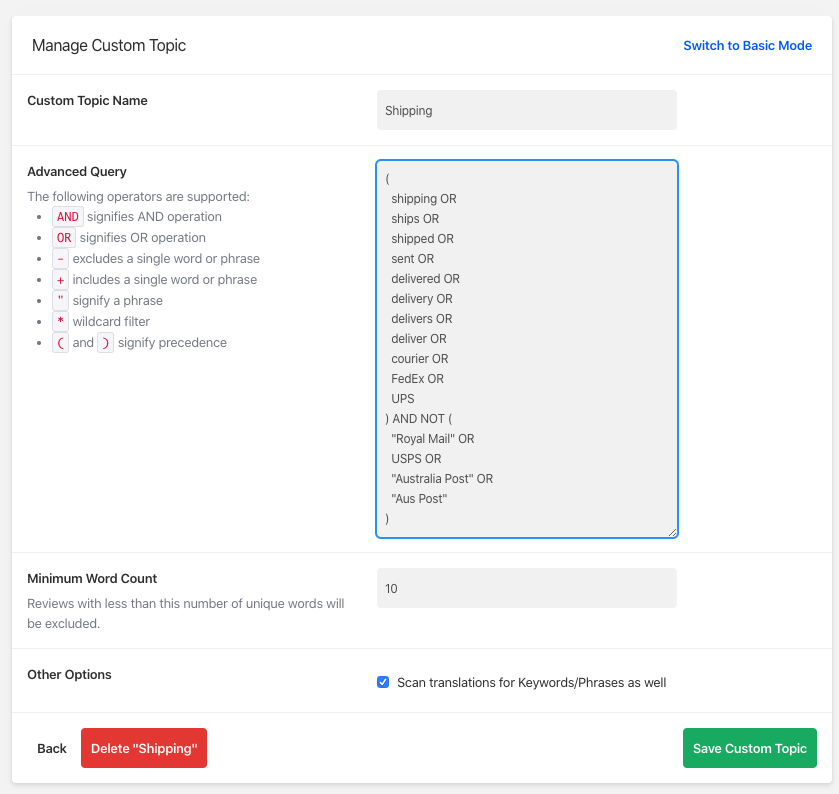manage custom topic screenshot