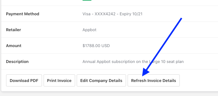 how to refresh invoice details screenshot