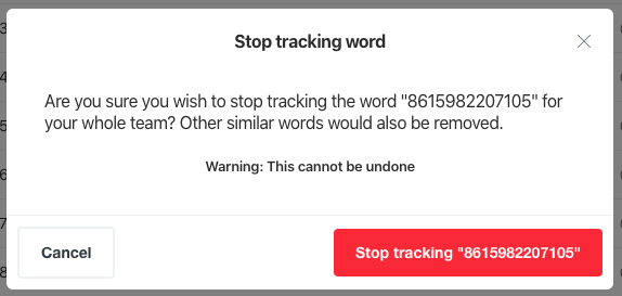 stop tracking a word popup screenshot