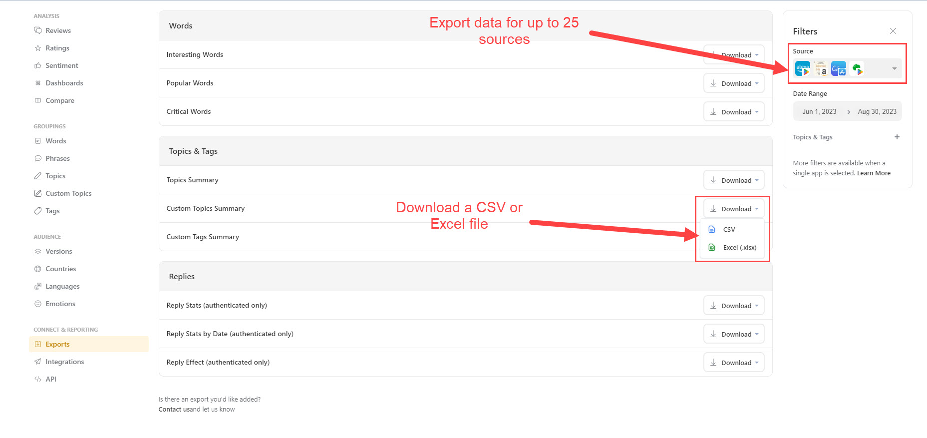 Export download screenshot