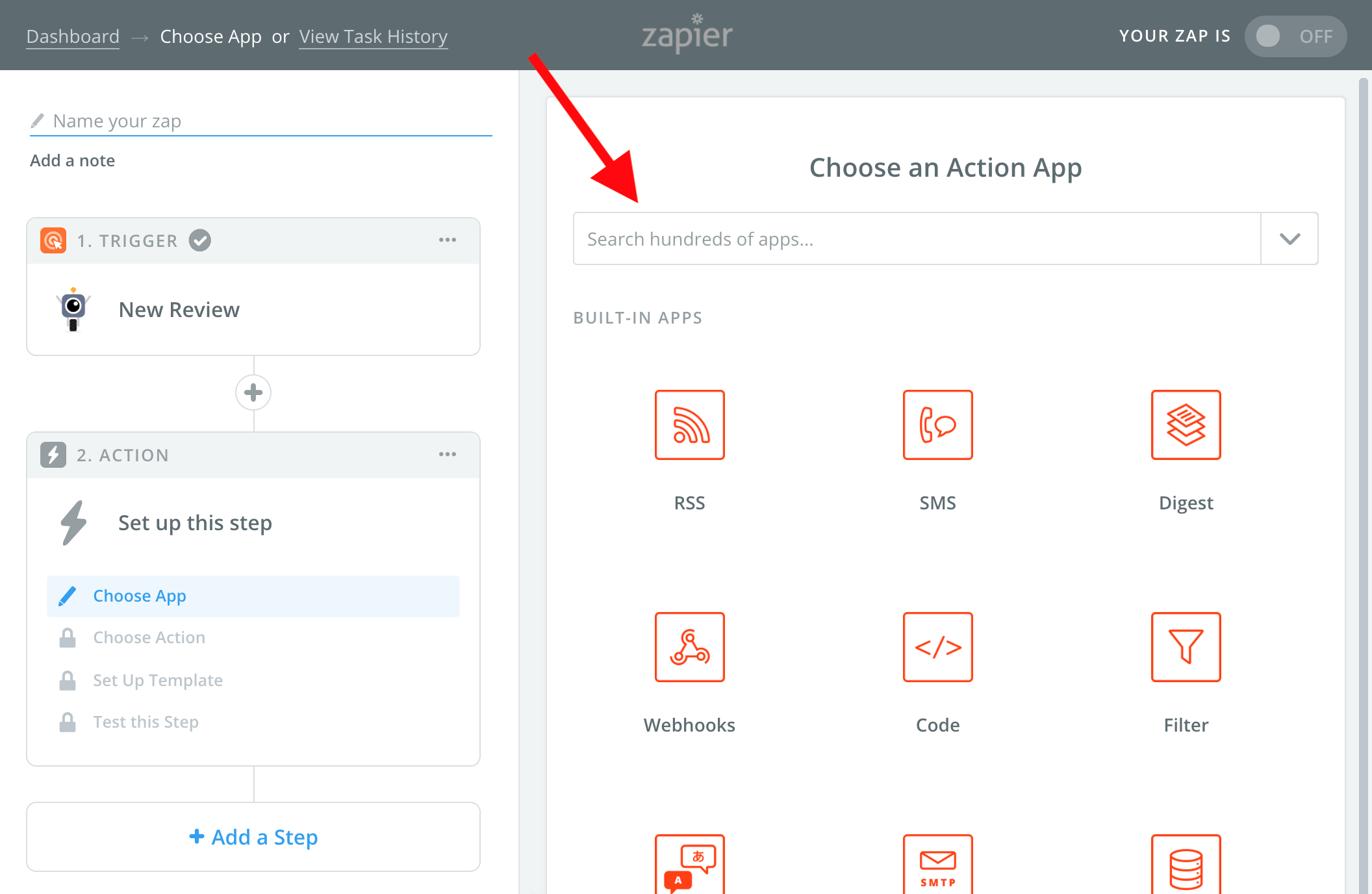 choose zapier action screenshot