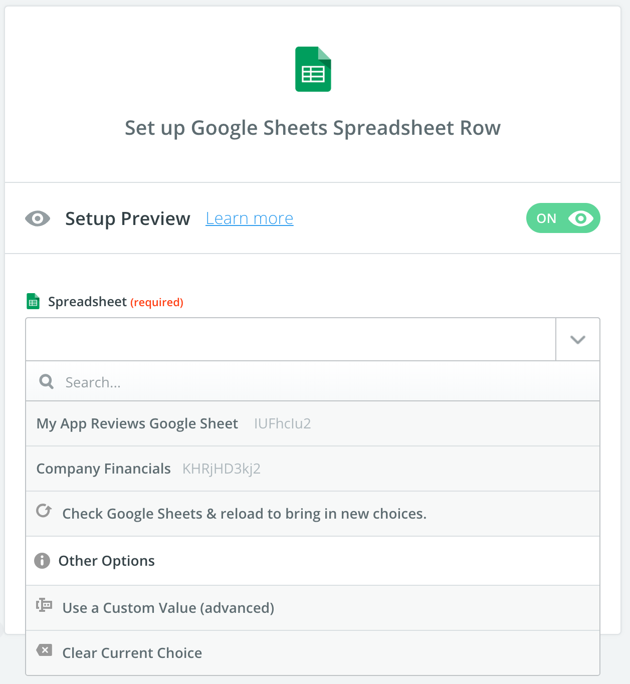 select relevant google spreadsheet screenshot