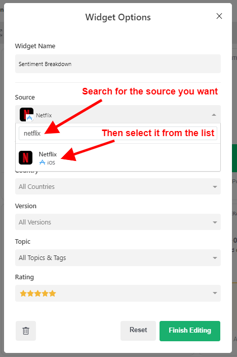 select source in widget screenshot