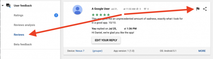 report review on google play screenshot