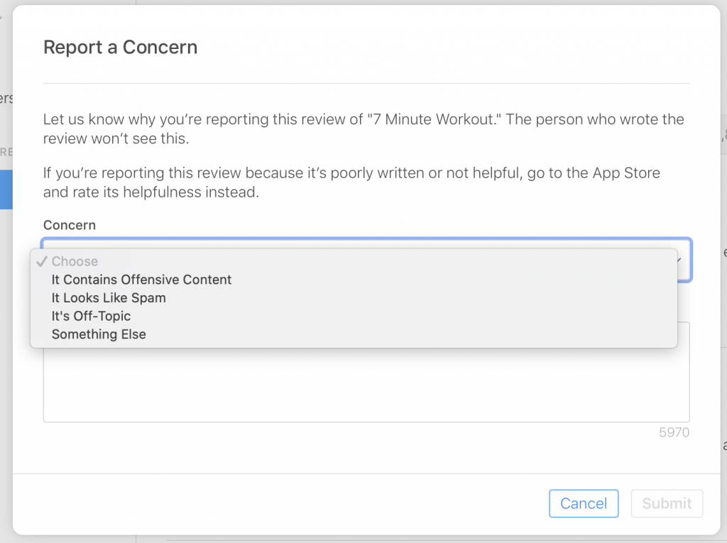 report app review concern screenshot