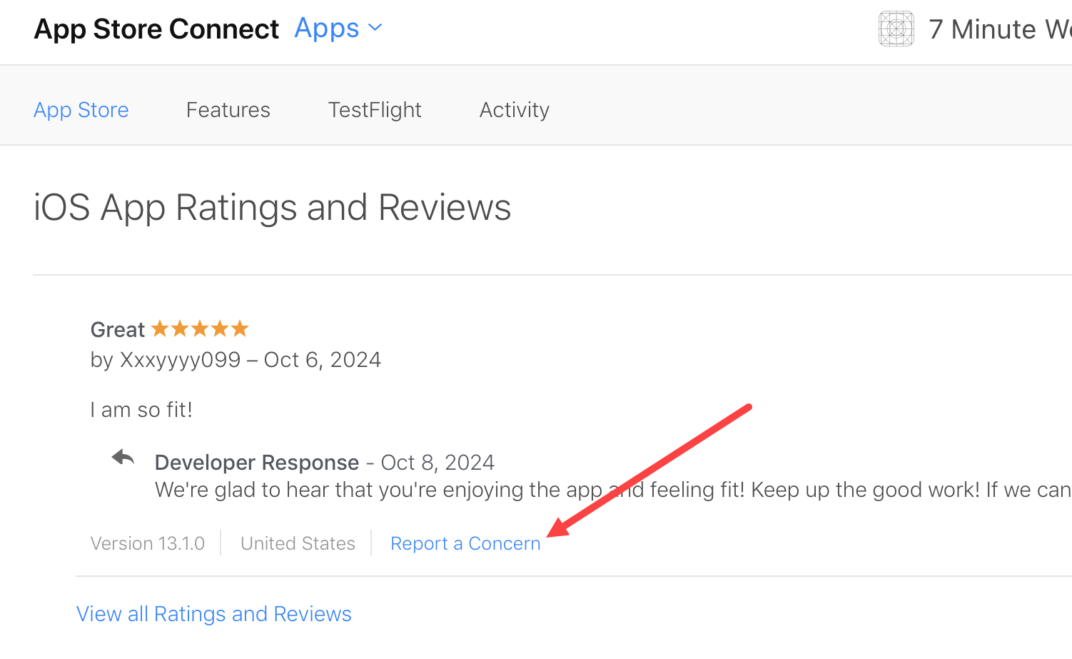 Report an iOS app review in the Apple App Store Connect