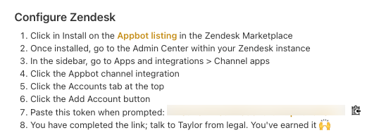 zendesk configuration instructions screenshot