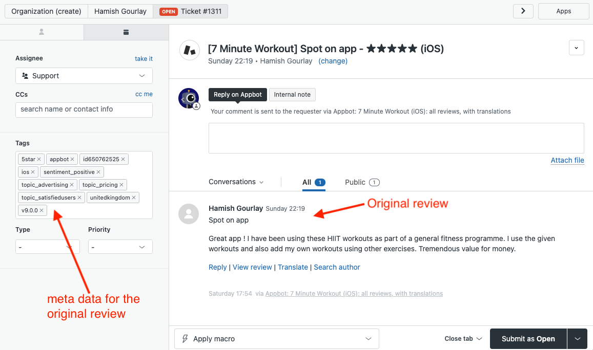 review in zendesk example screenshot