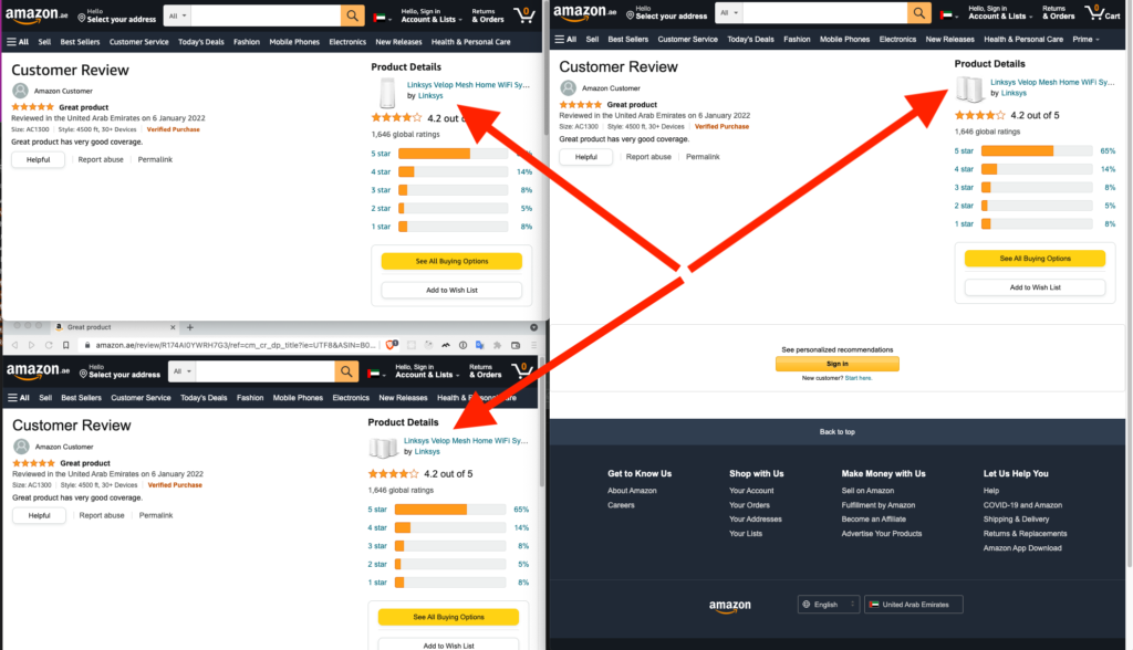 amazon product variation reviews screenshots